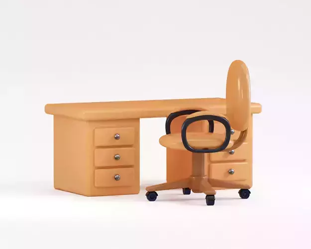 Cartoon Office desk with chair Low-poly 3D model