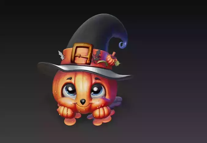 Cute Pumpkin with Witch Hat - Stylized Halloween 3D Model 3D print model