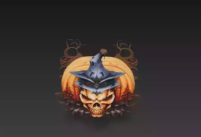 Pumpkin Skull Witch - Stylized Halloween Sculpture 3D print model