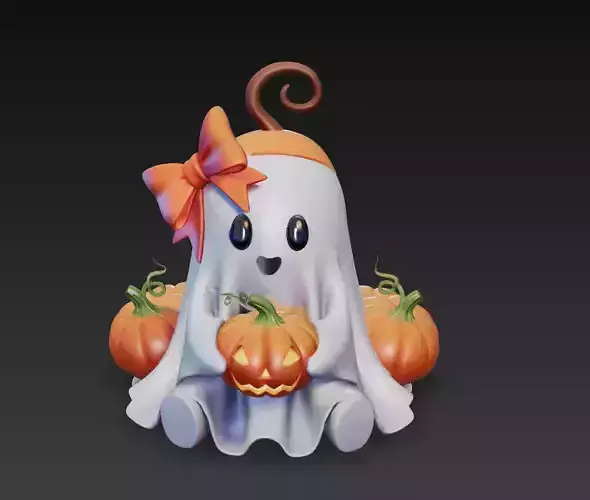 Pumpkin Ghost - Stylized Halloween 3D Model 3D print model