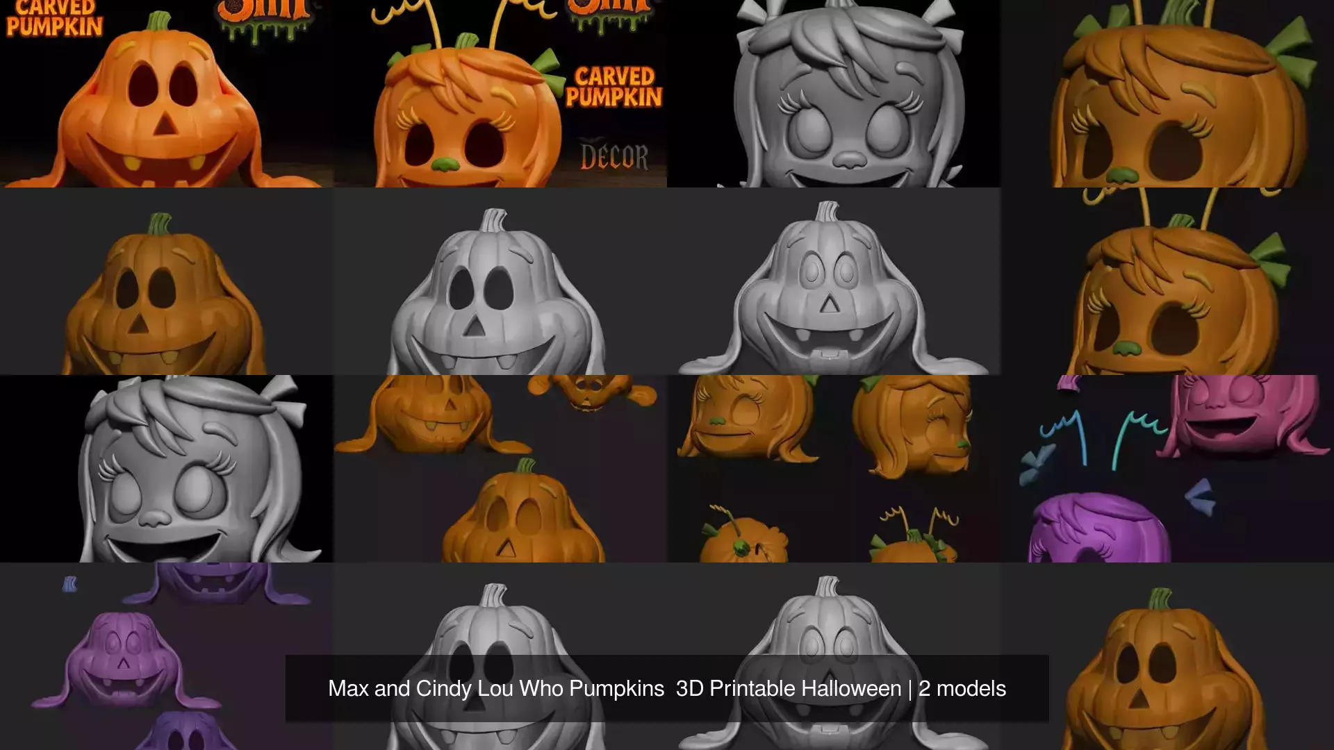 Max and Cindy Lou Who Pumpkins  3D Printable Halloween 3D Model Collection_1