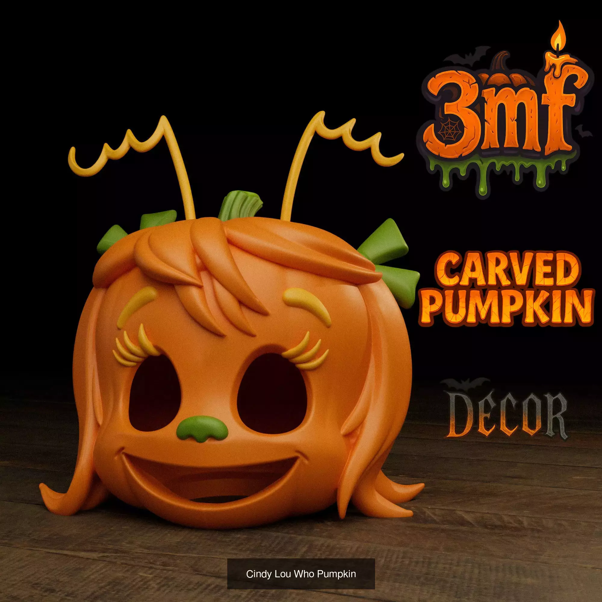 Max and Cindy Lou Who Pumpkins  3D Printable Halloween 3D Model Collection_3