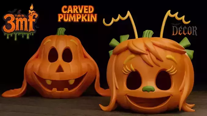 Max and Cindy Lou Who Pumpkins  3D Printable Halloween 3D Model Collection