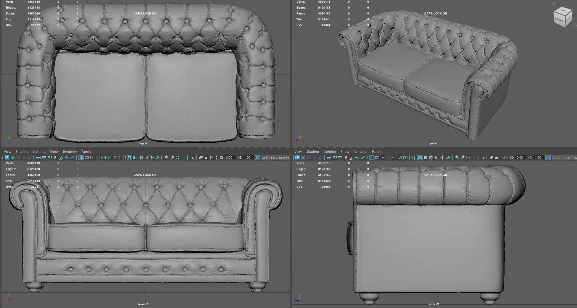 Detailed Vintage Chesterfield Sofa Miniature for 3D Printing   3D print model_4