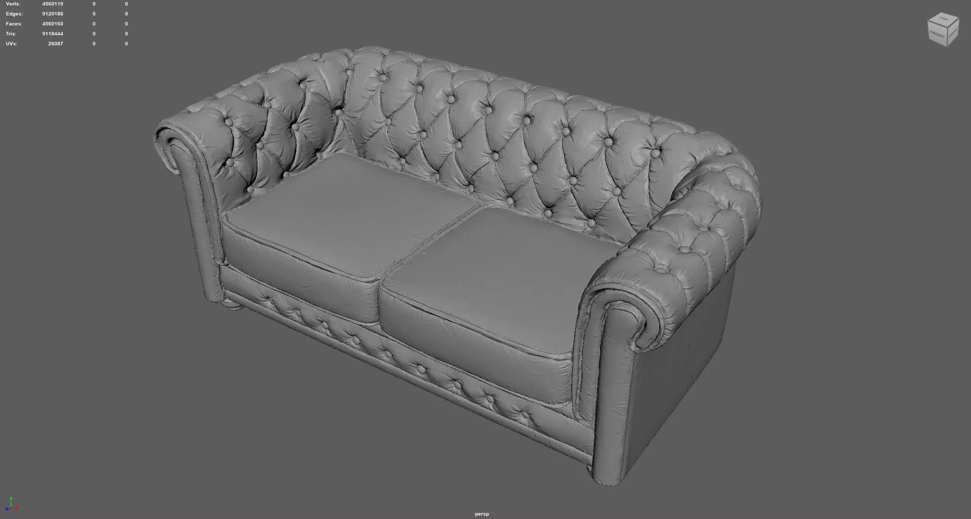 Detailed Vintage Chesterfield Sofa Miniature for 3D Printing   3D print model_2