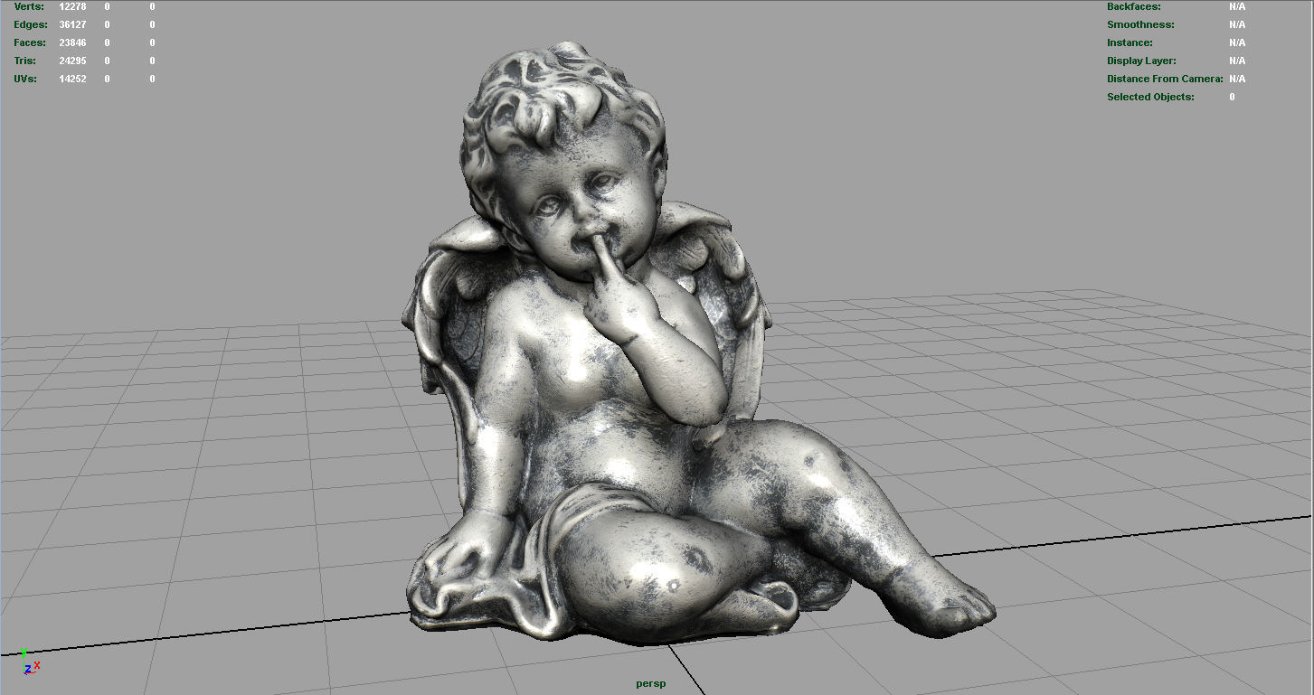 Angel statue of baby Low-poly 3D model_3