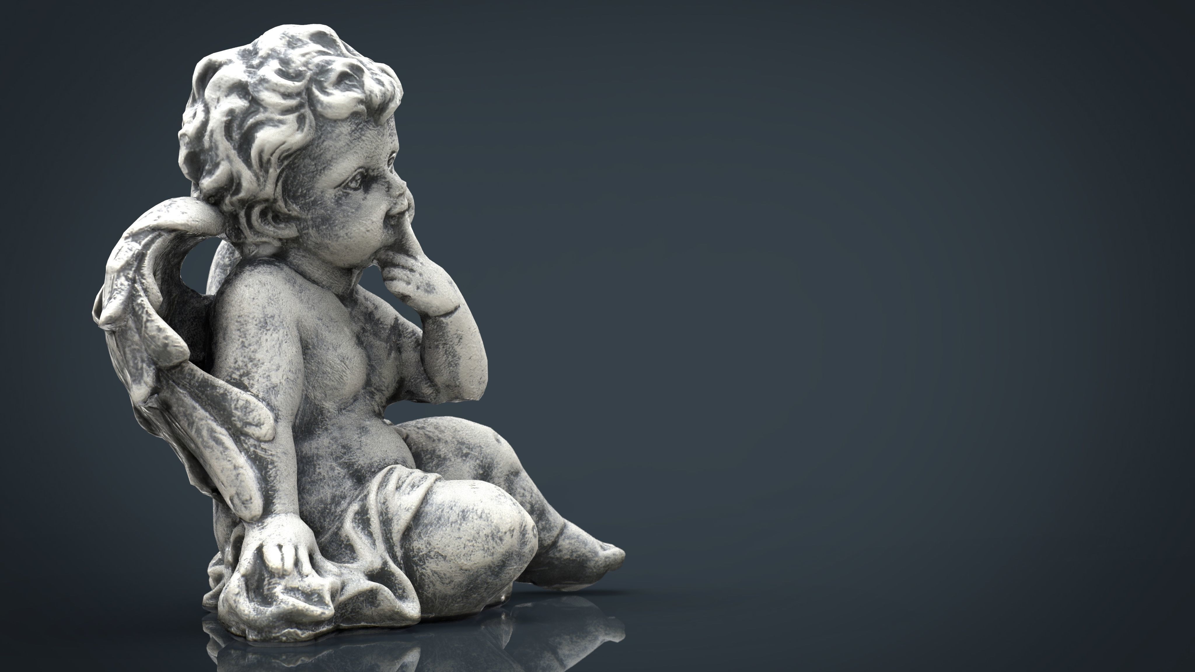 Angel statue of baby Low-poly 3D model_10