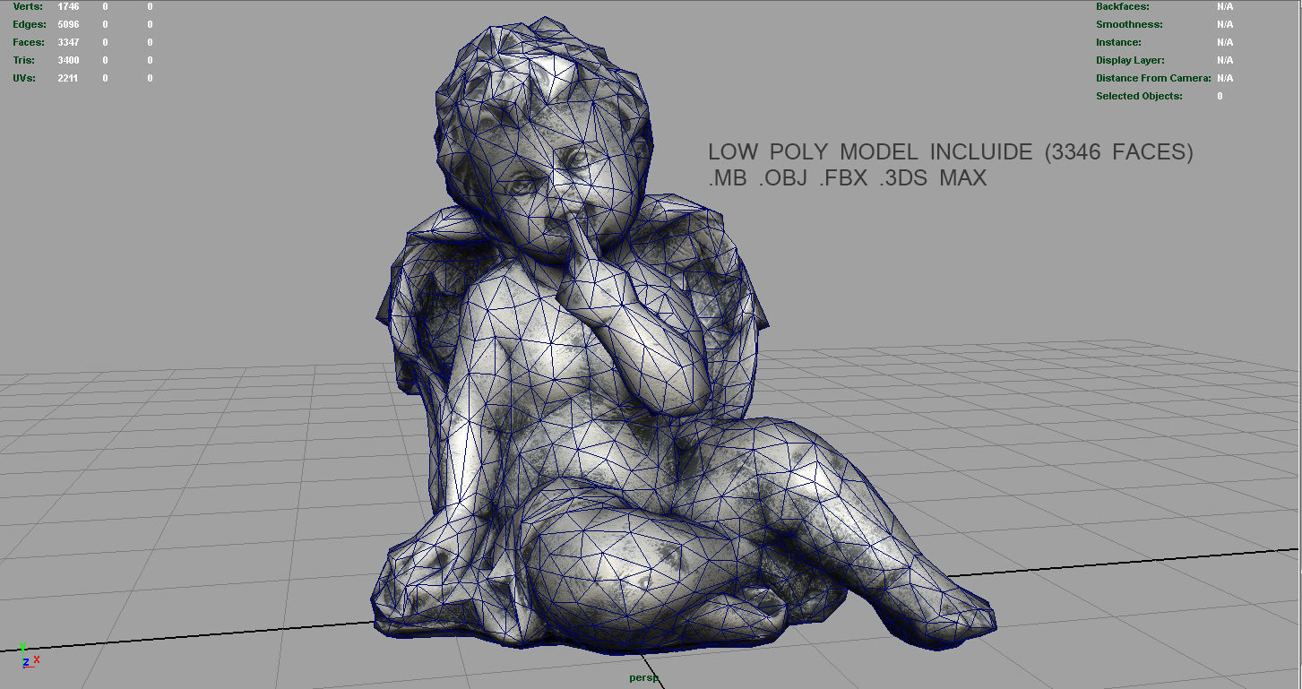 Angel statue of baby Low-poly 3D model_7