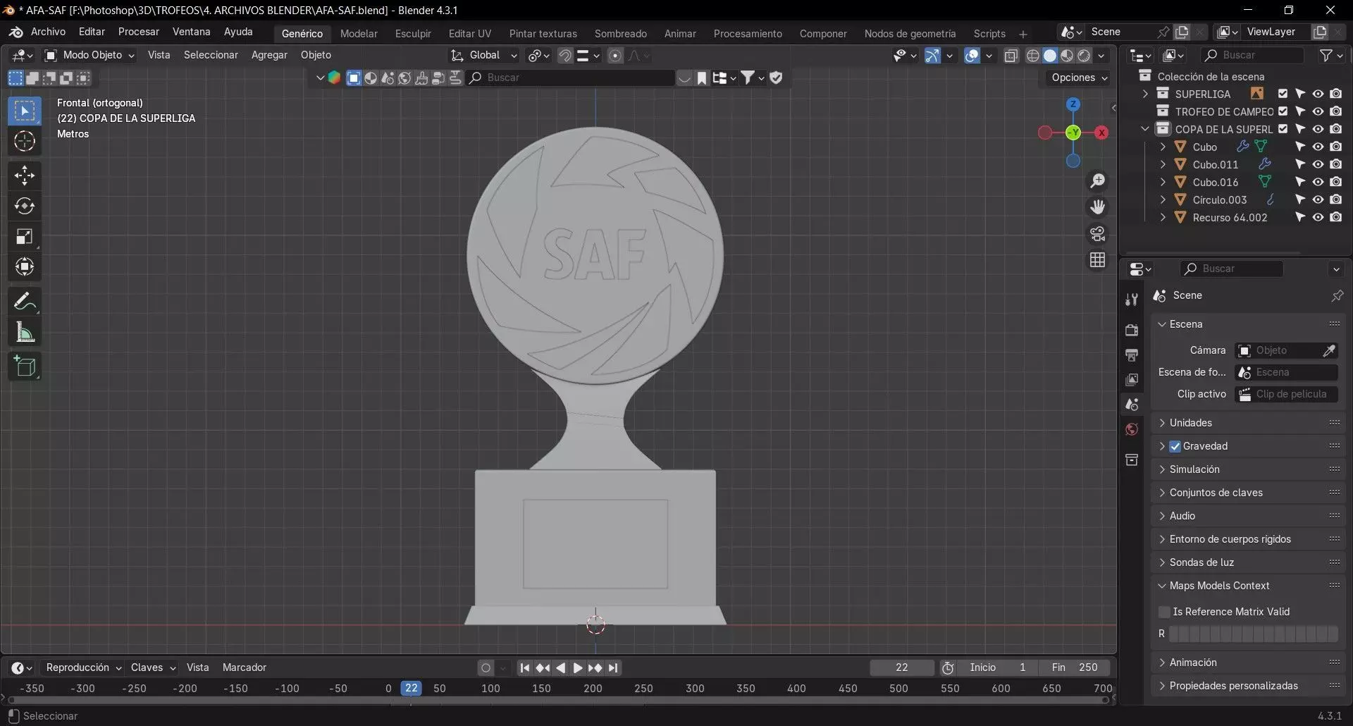 Trofeo Copa de la Superliga Argentina - SAF - Modelo 3D Low-poly 3D model_7