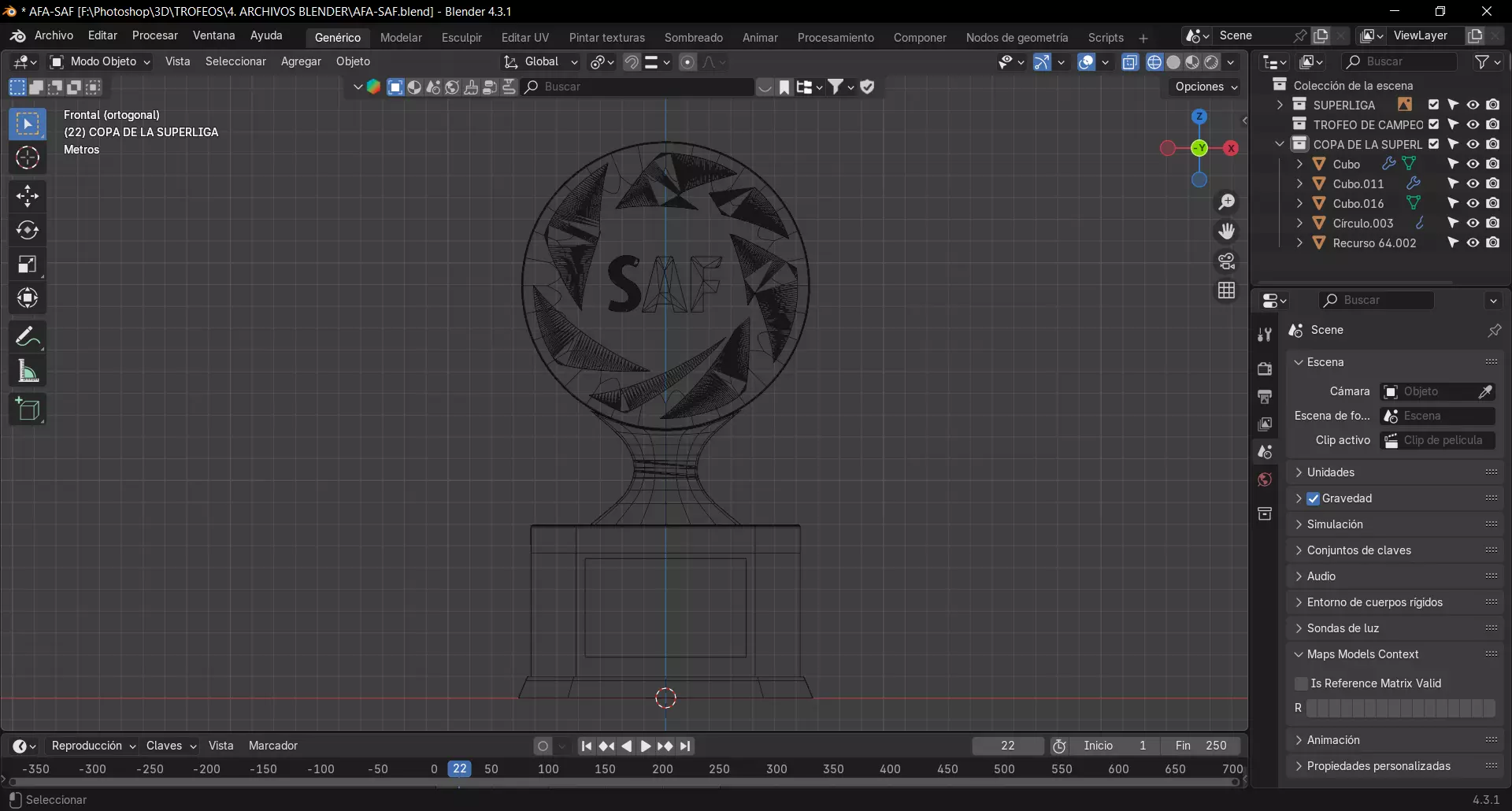 Trofeo Copa de la Superliga Argentina - SAF - Modelo 3D Low-poly 3D model_11