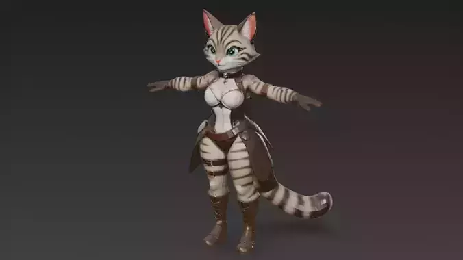 Cartoon Fantasy Cat Woman 3D Character