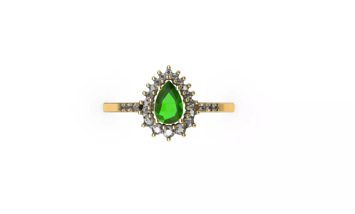 Emerald Drop Ring with Diamonds 3D printing Anel Esmeralda 3D print model_1