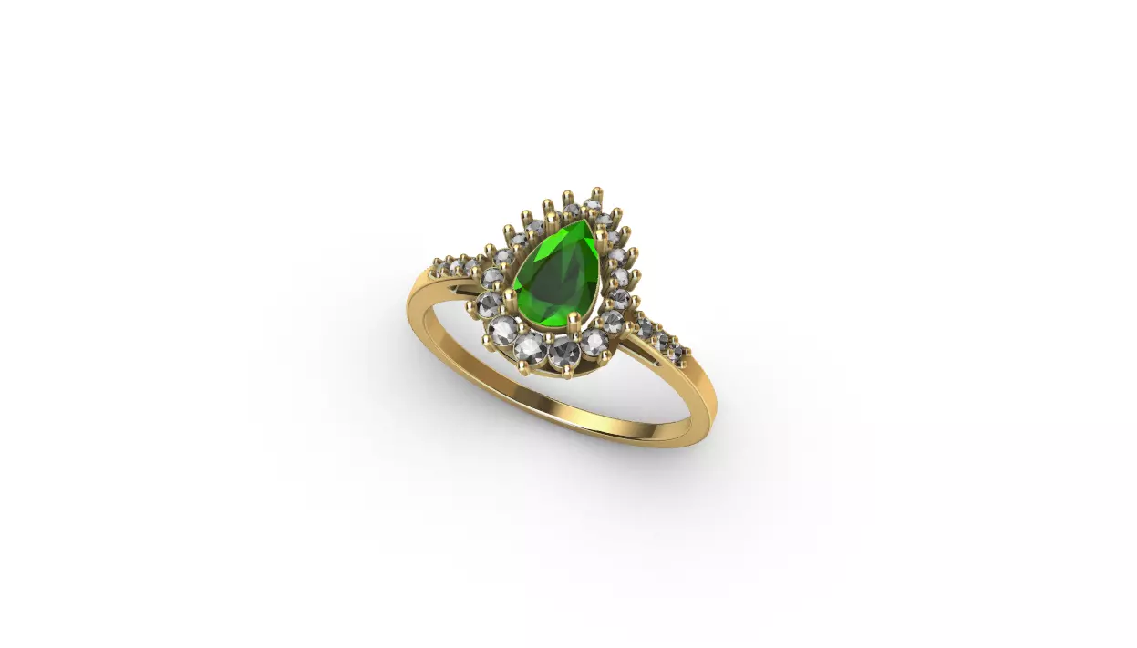 Emerald Drop Ring with Diamonds 3D printing Anel Esmeralda 3D print model_0