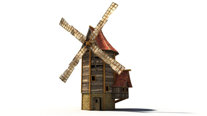 Cartoon Low Poly Windmill Low-poly 3D model