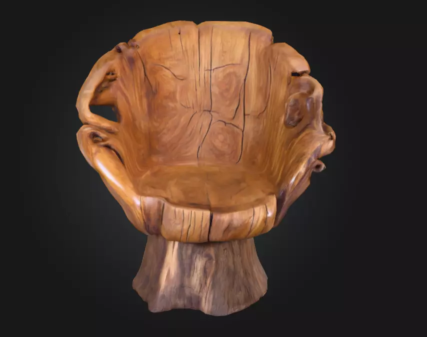 Rustic Tree Chair Low-poly 3D model_0