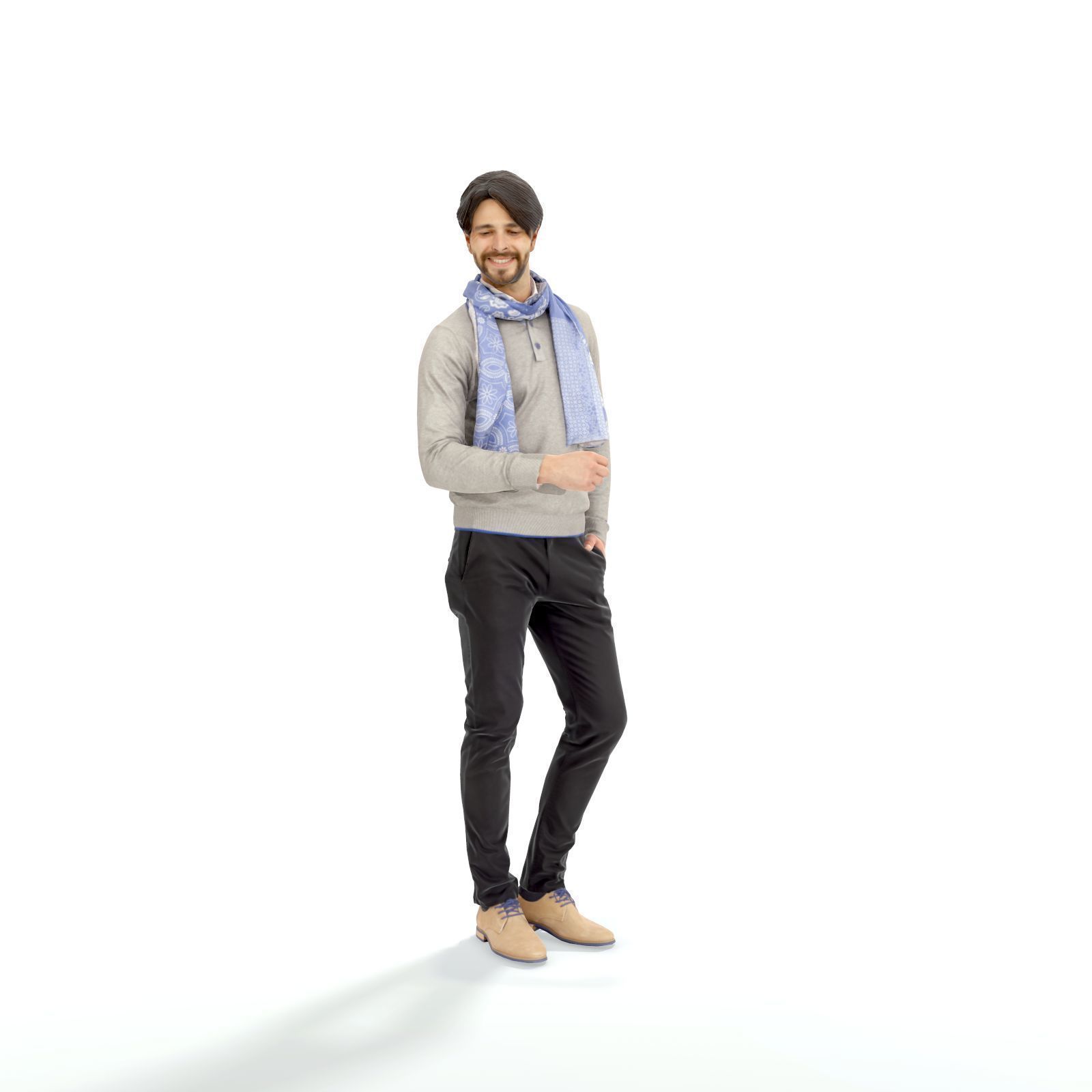 Classy Dressed Smiling Standing Man - CMan0323-HD2-O02P01-S Low-poly 3D model_1