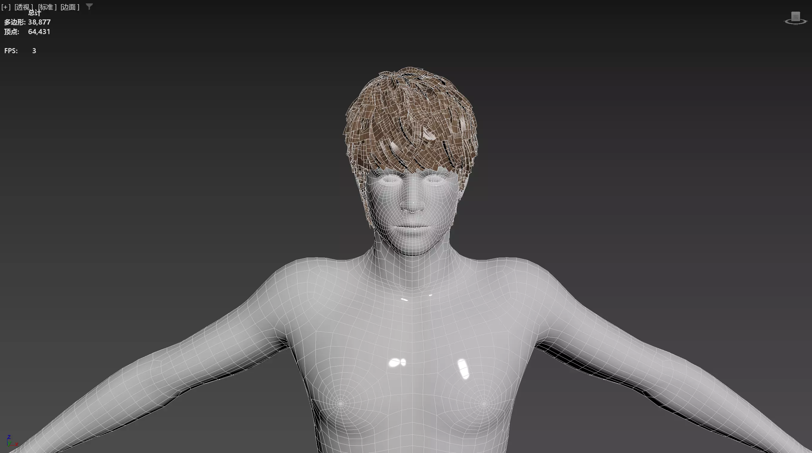 Realistic Male Hair Low-poly 3D model_14