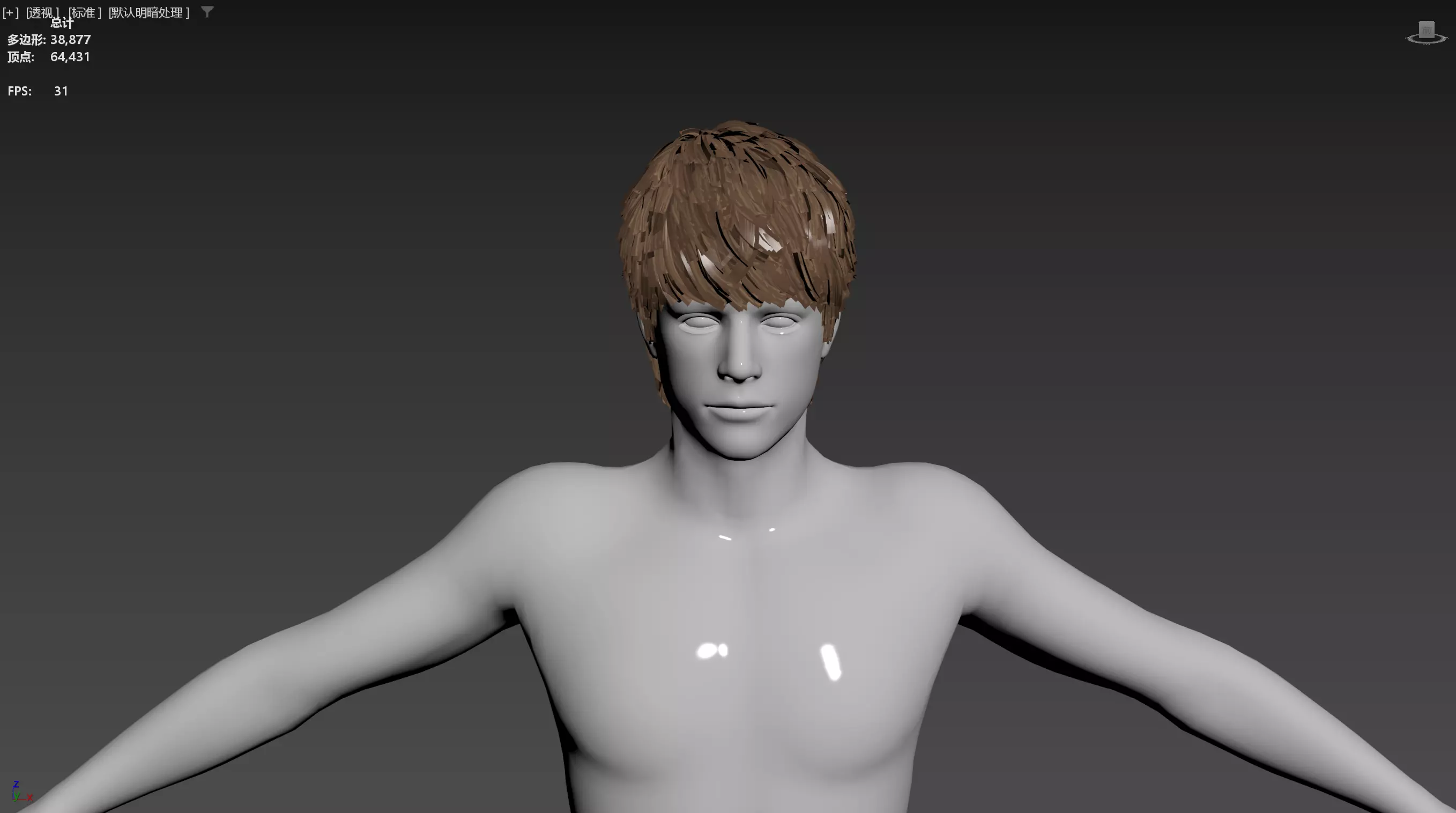 Realistic Male Hair Low-poly 3D model_13