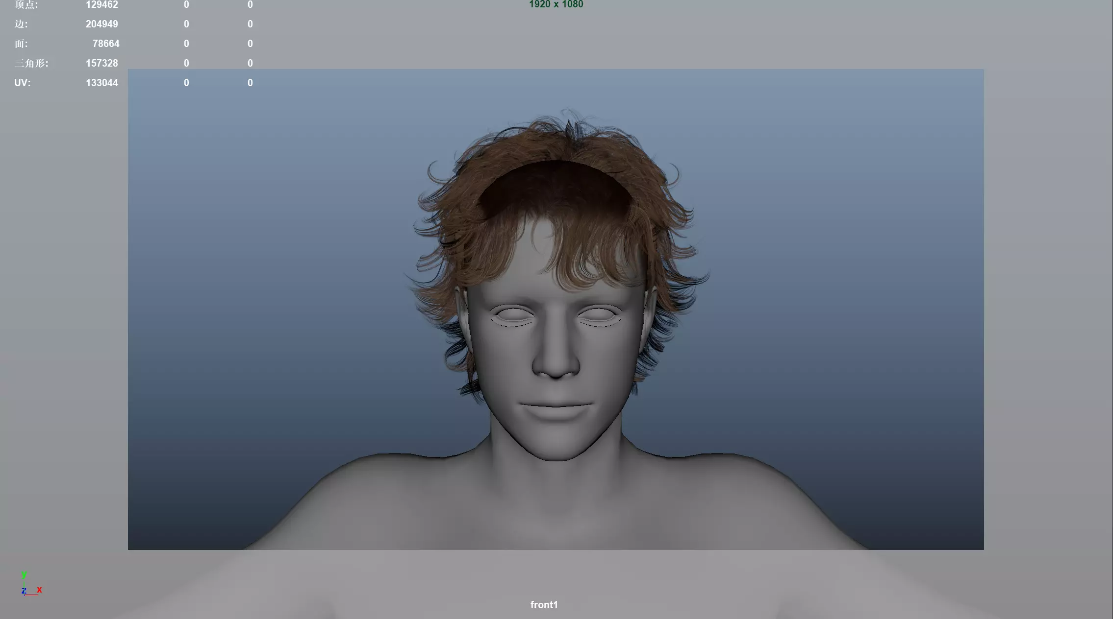 Realistic Male Hair Low-poly 3D model_5