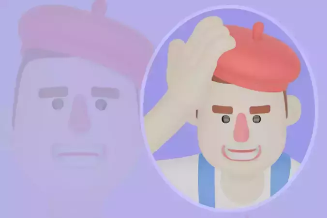 Stylized 3D Male Painter Character - Artist Holding Red Pencil