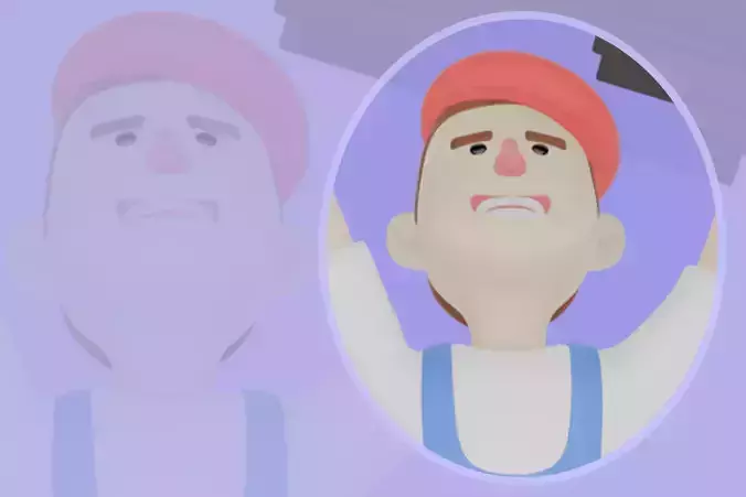 Stylized 3D Male Painter Character-Artist Jumping with Suitcase