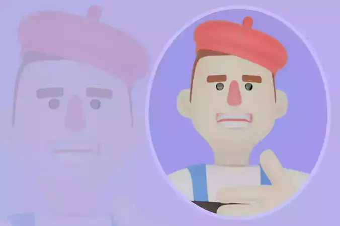 Stylized 3D Male Painter - Cartoon Artist Holding Blackboard