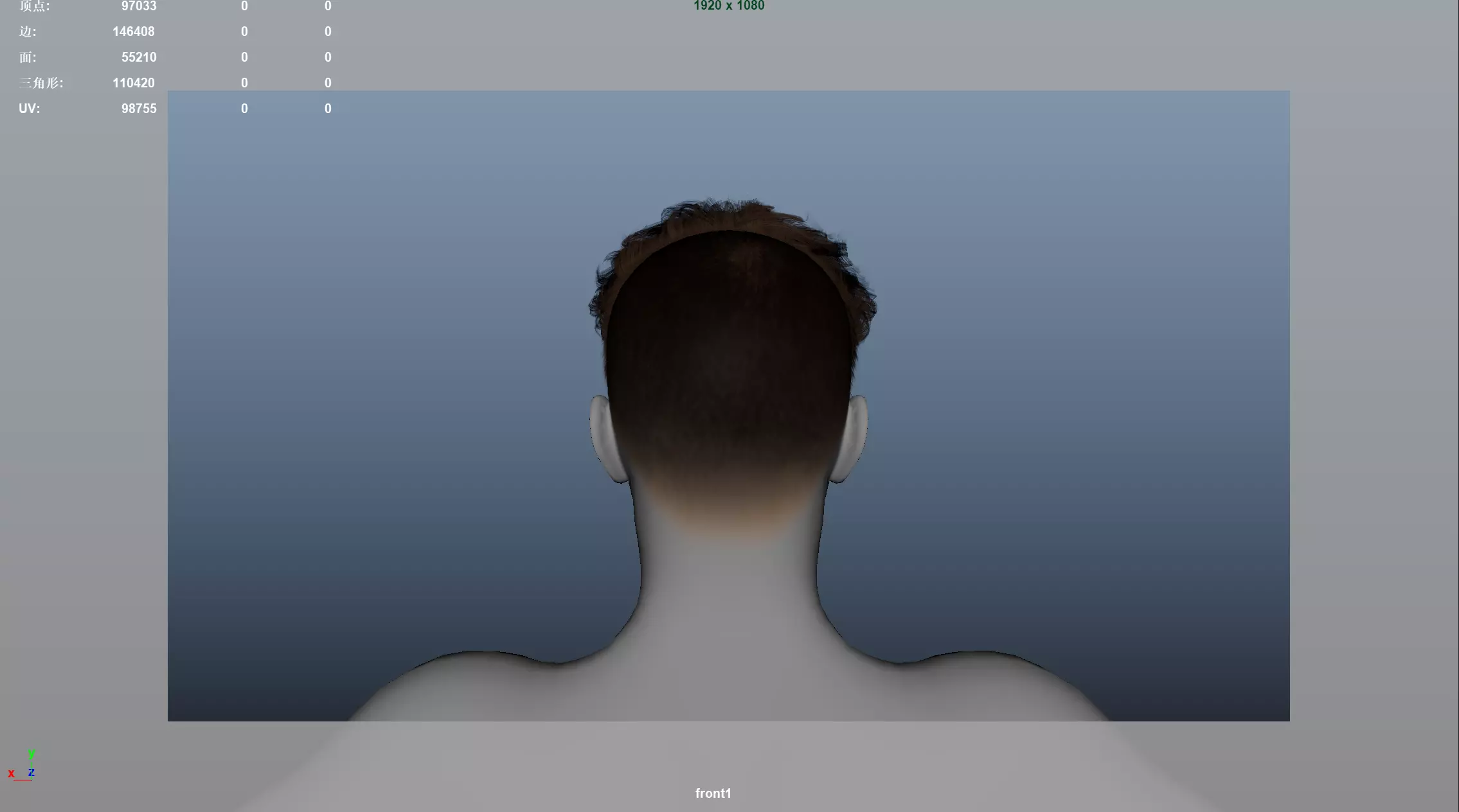 Realistic Male Hair Low-poly 3D model_9