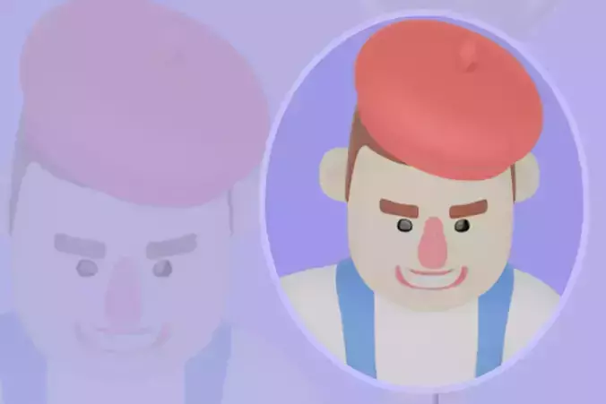 Stylized 3D Male Painter - Cartoon Artist Holding Silver Balloon