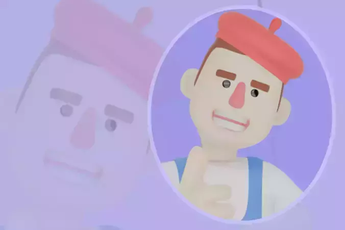 Stylized 3D Male Painter - Artist Floating with Silver Balloon