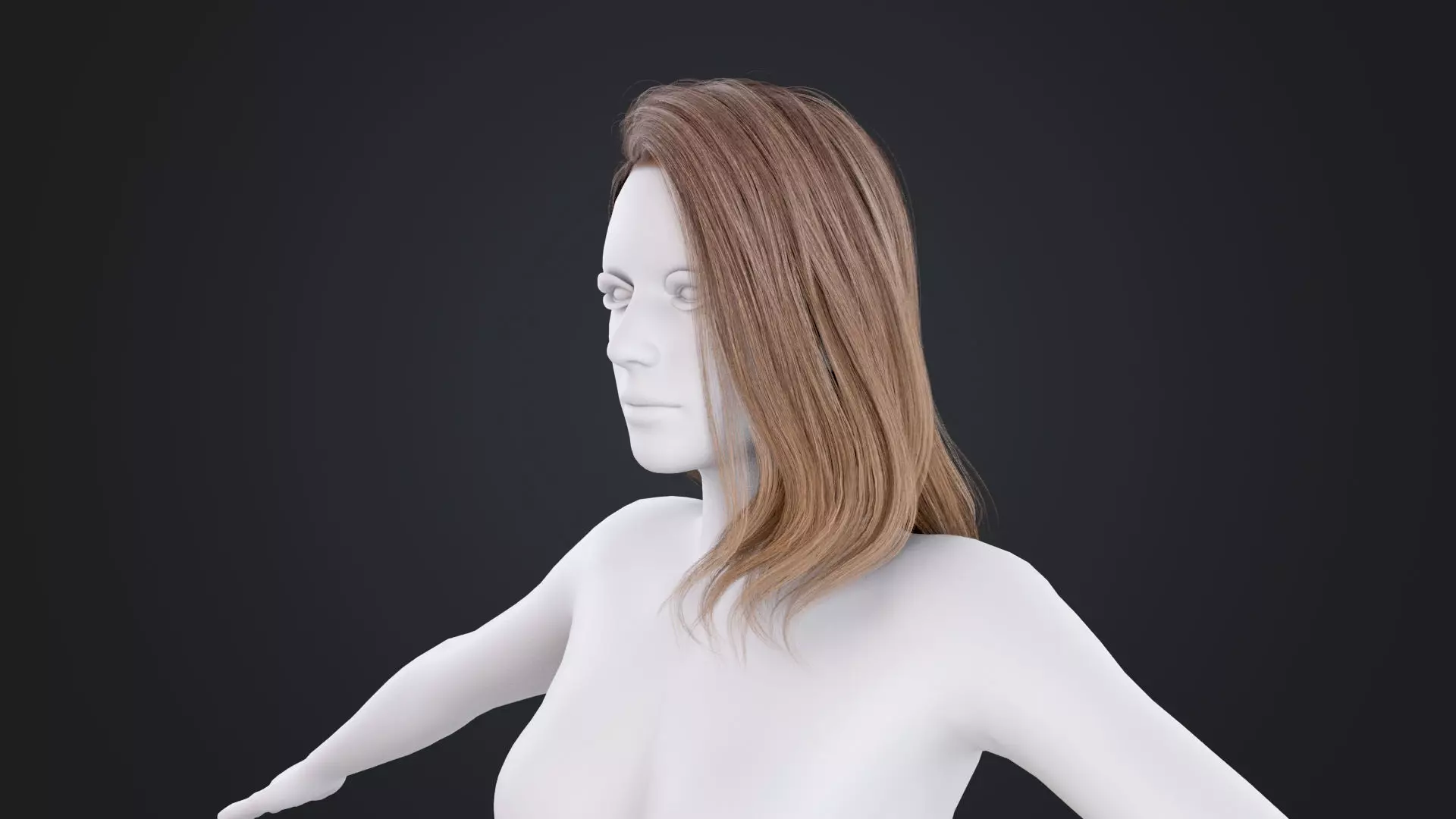 Realistic Female Hair Low-poly 3D model_1