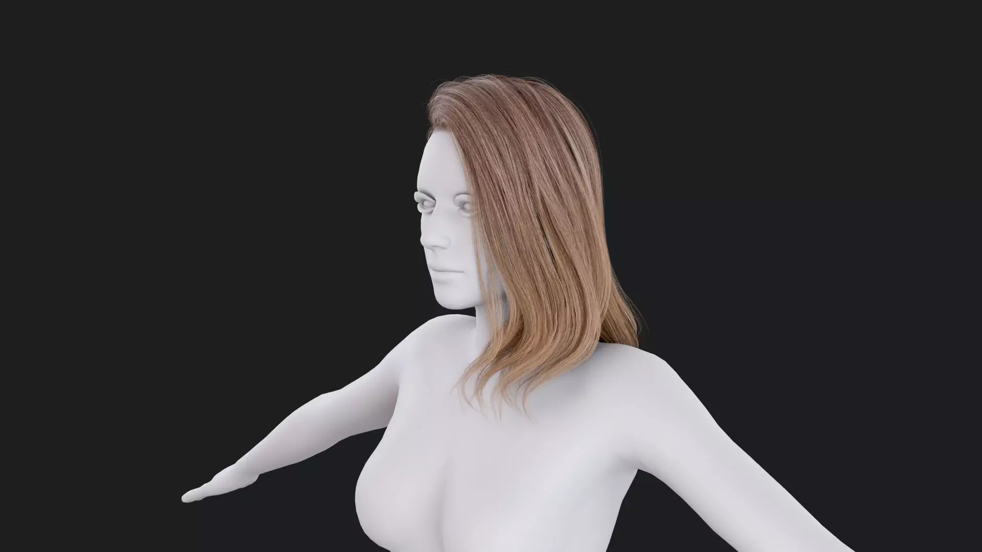 Realistic Female Hair Low-poly 3D model_1