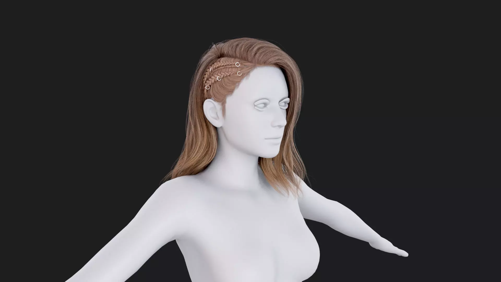 Realistic Female Hair Low-poly 3D model_5