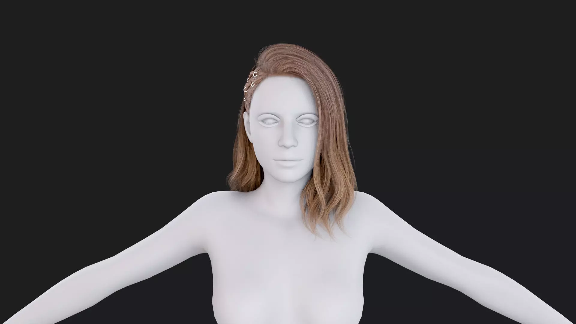 Realistic Female Hair Low-poly 3D model_0