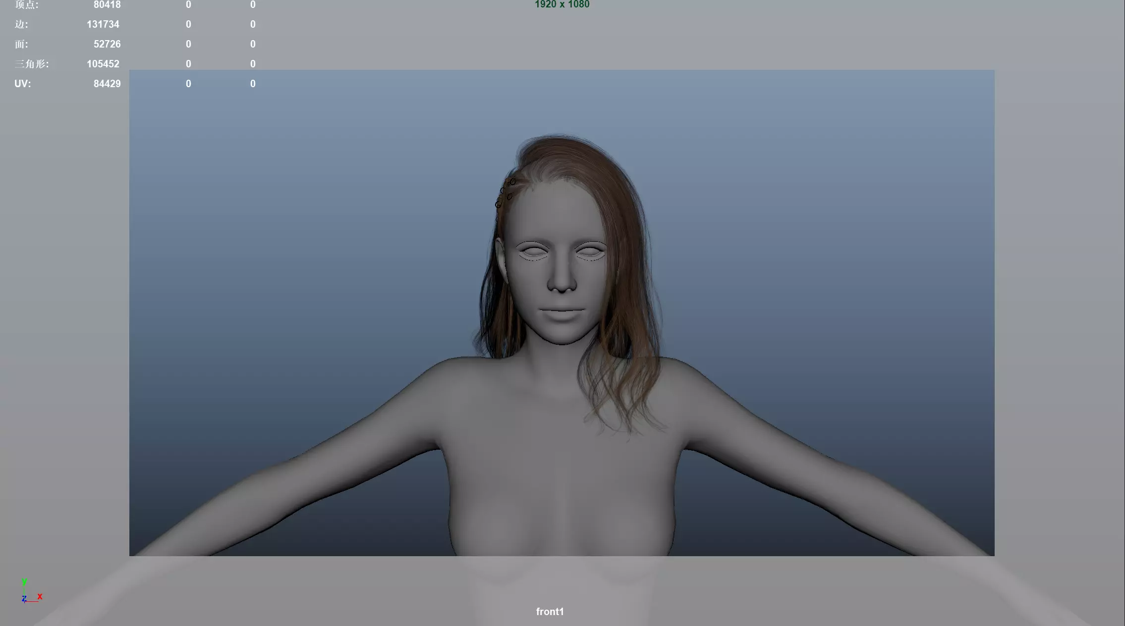 Realistic Female Hair Low-poly 3D model_6