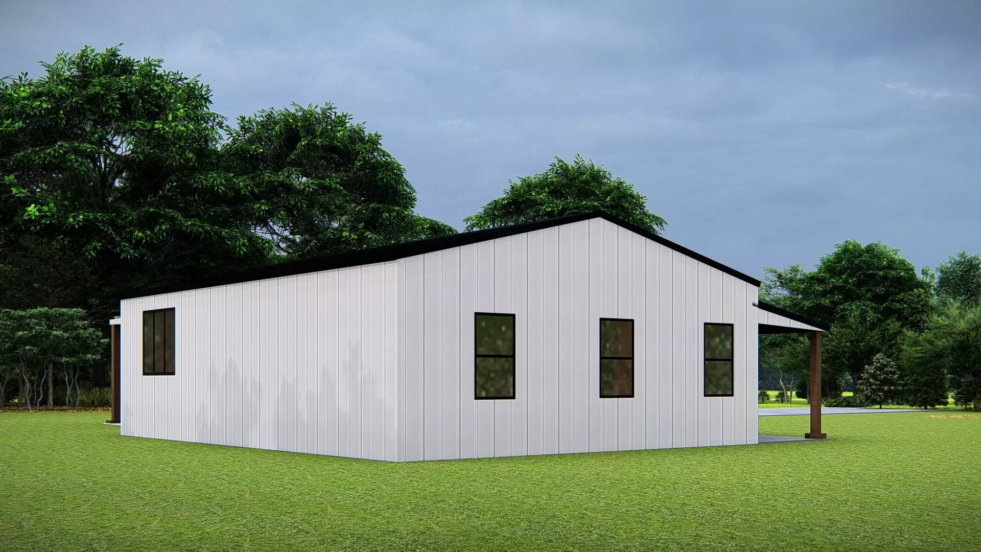 Modern American Farmhouse Exterior 3D Model Rustic Minimalist 3D model_2