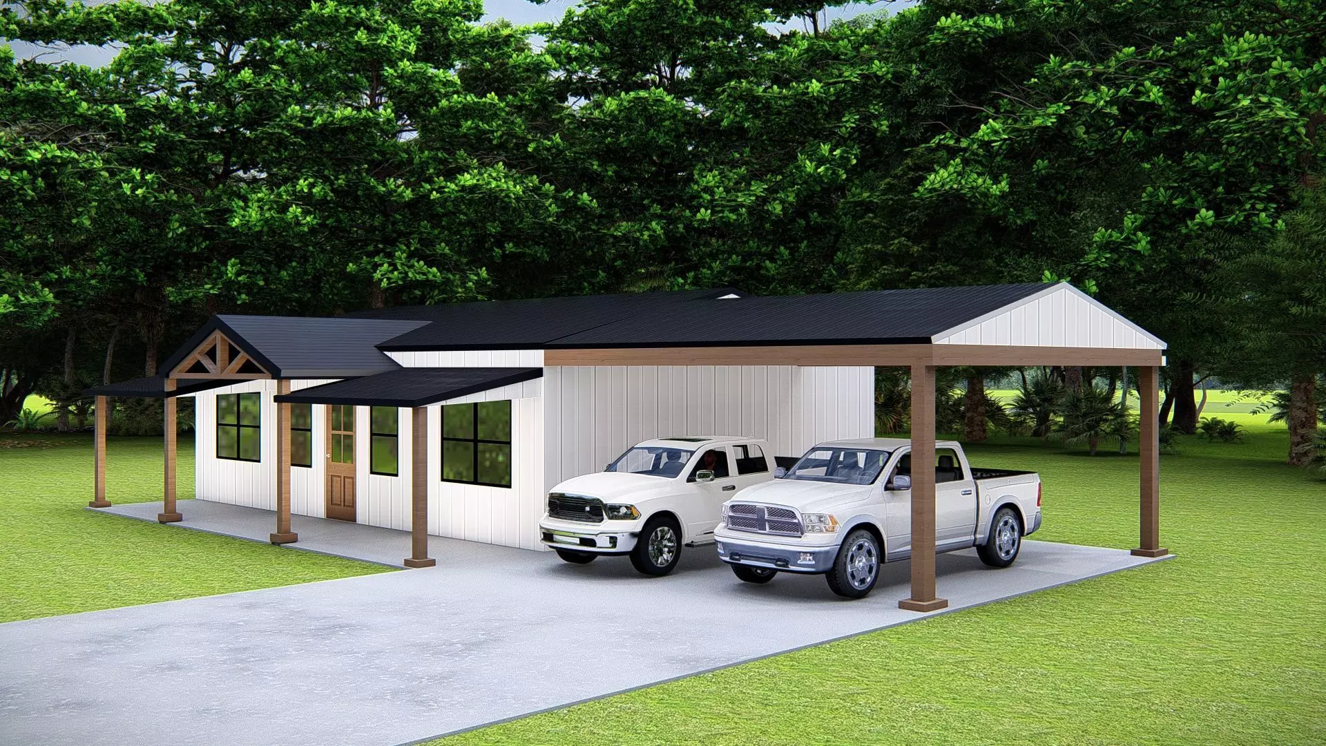 Modern American Farmhouse Exterior 3D Model Rustic Minimalist 3D model_3