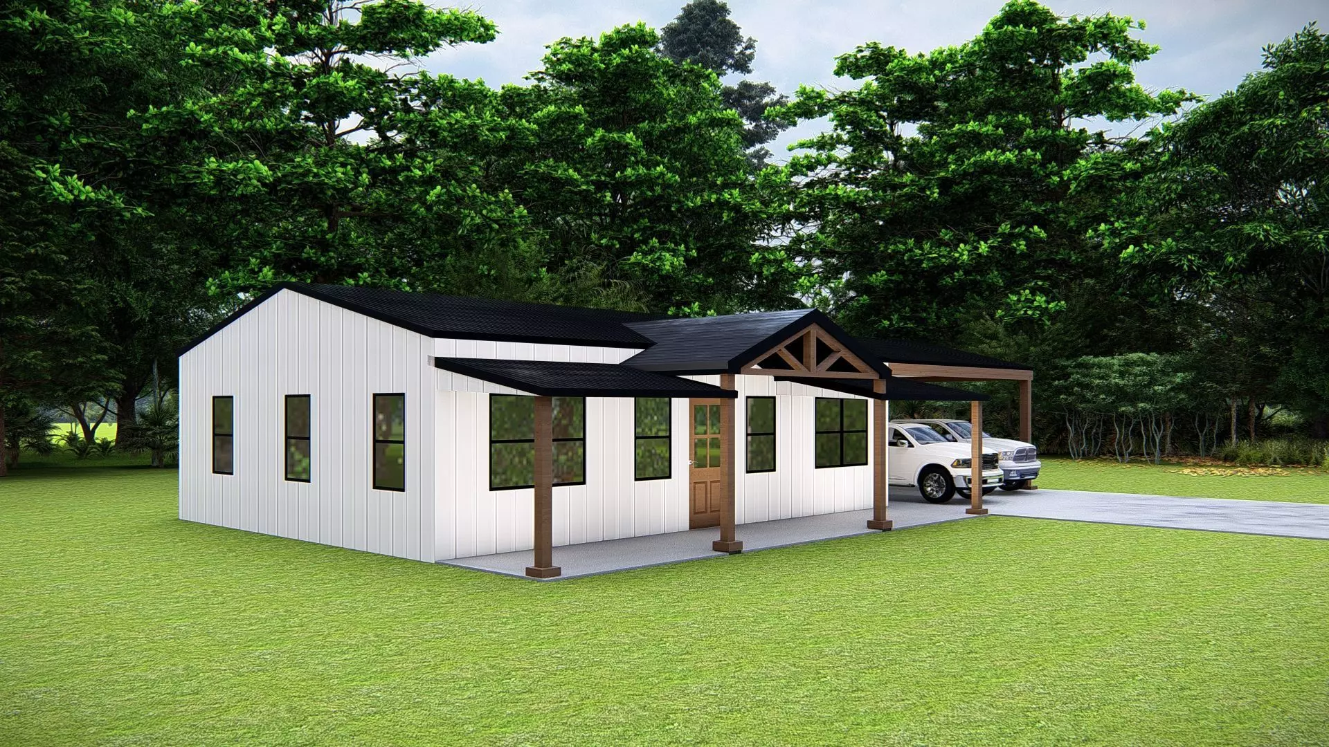 Modern American Farmhouse Exterior 3D Model Rustic Minimalist 3D model_1