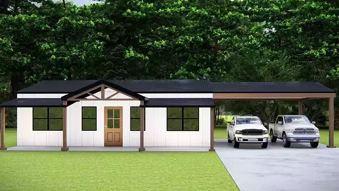 Modern American Farmhouse Exterior 3D Model Rustic Minimalist 3D model