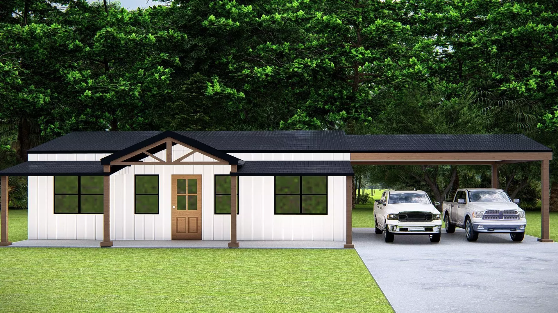 Modern American Farmhouse Exterior 3D Model Rustic Minimalist 3D model_0