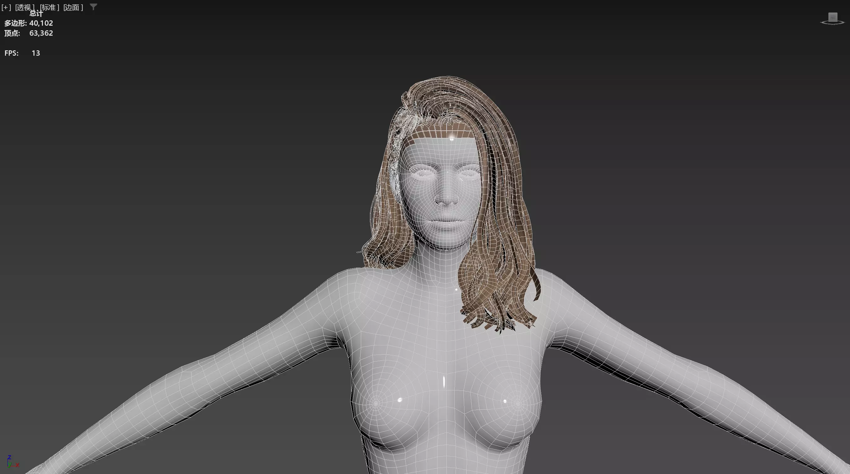 Realistic Female Hair Low-poly 3D model_13