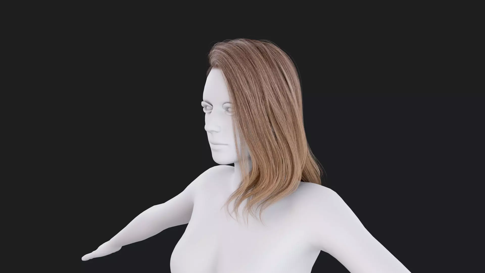 Realistic Female Hair Low-poly 3D model_1