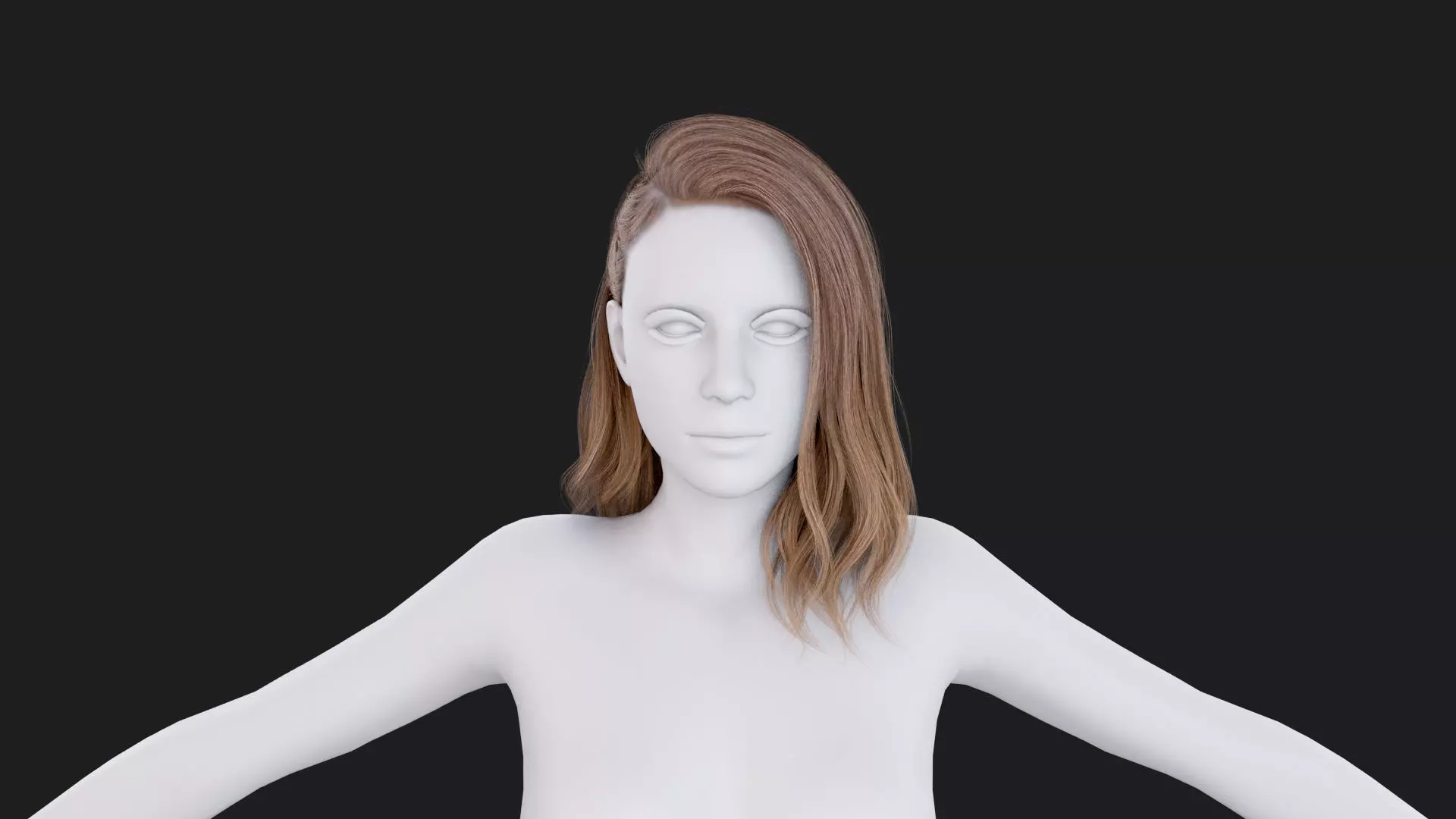 Realistic Female Hair Low-poly 3D model_0