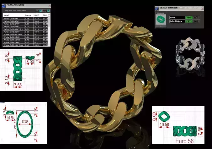 woman stl 3dm gold Ring Cuban Link Chain gr0153