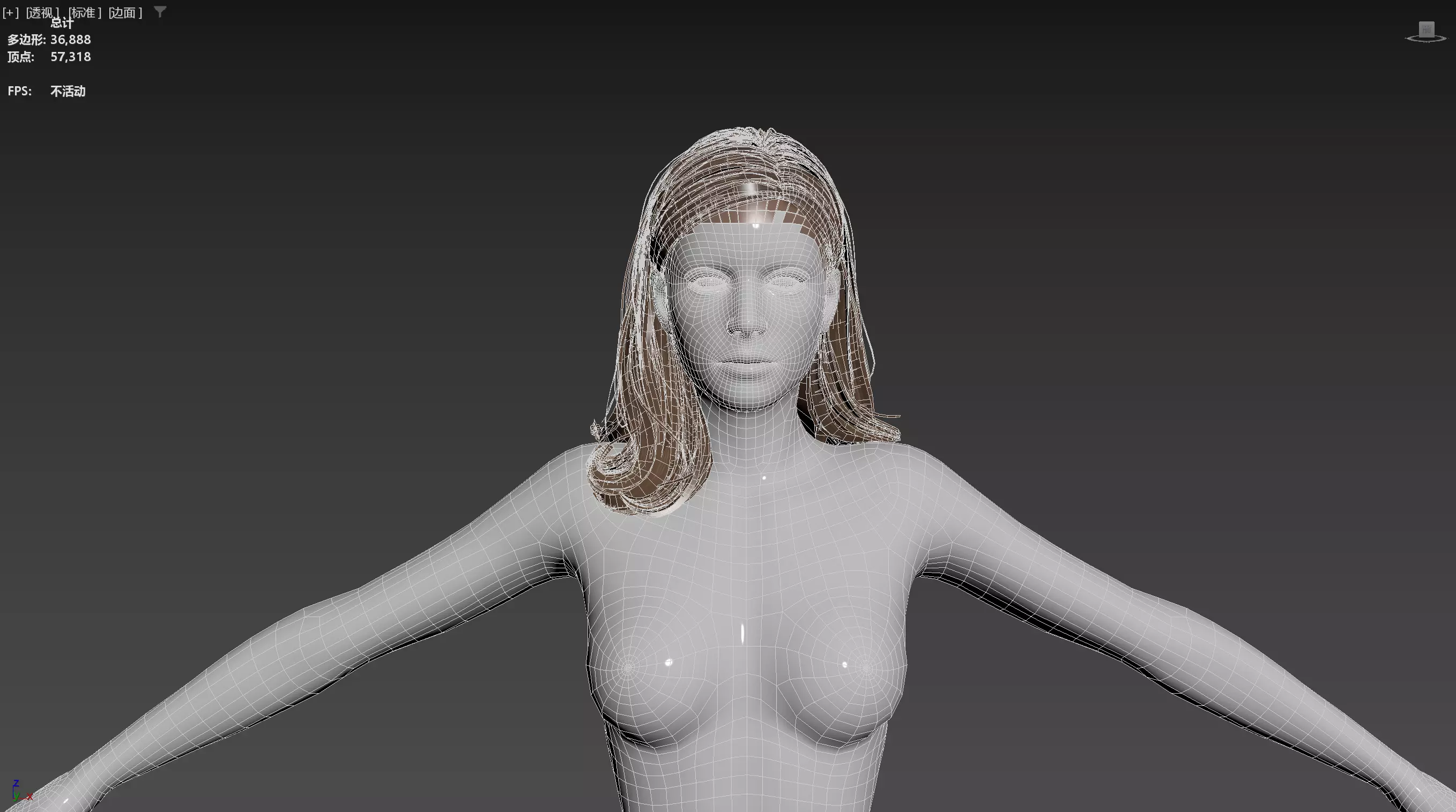 Realistic Female Hair Low-poly 3D model_14