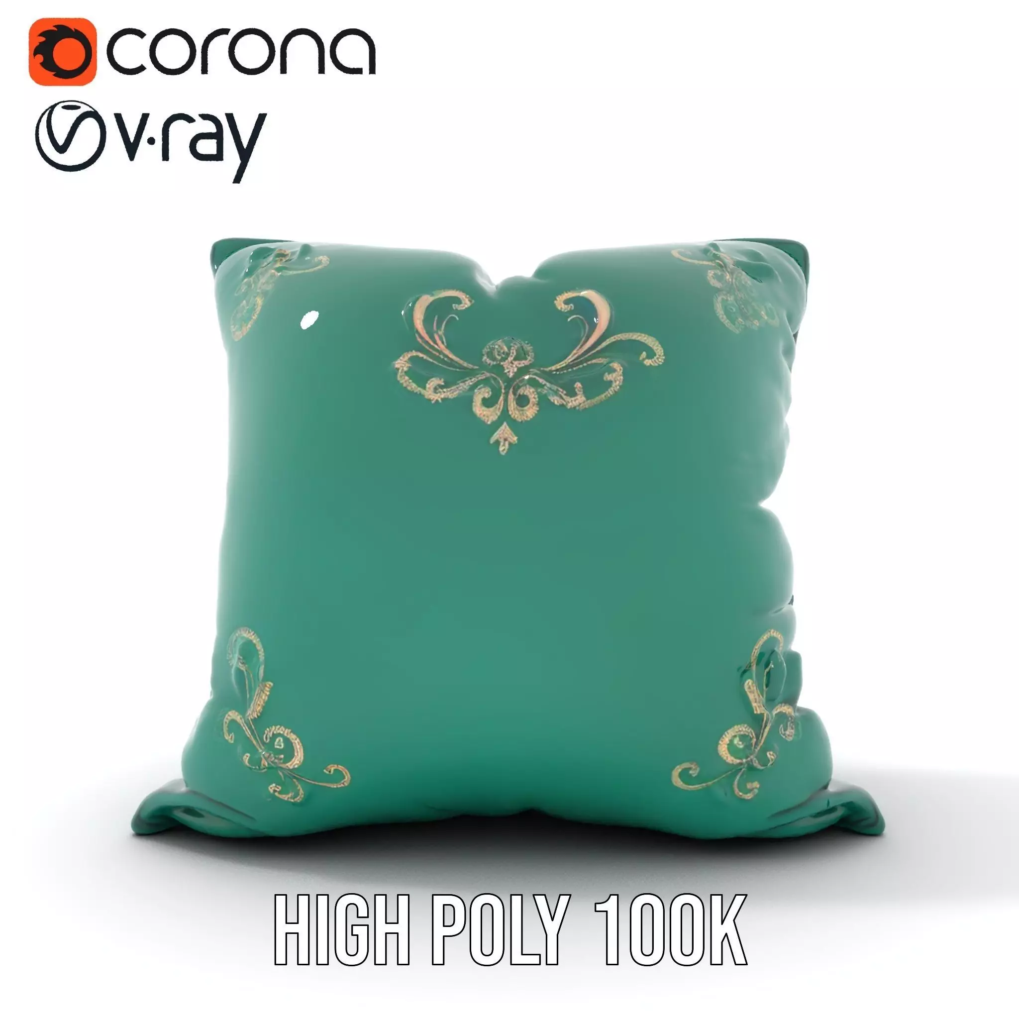 Emerald Embroidered Cushion model pack Low-poly 3D model_15