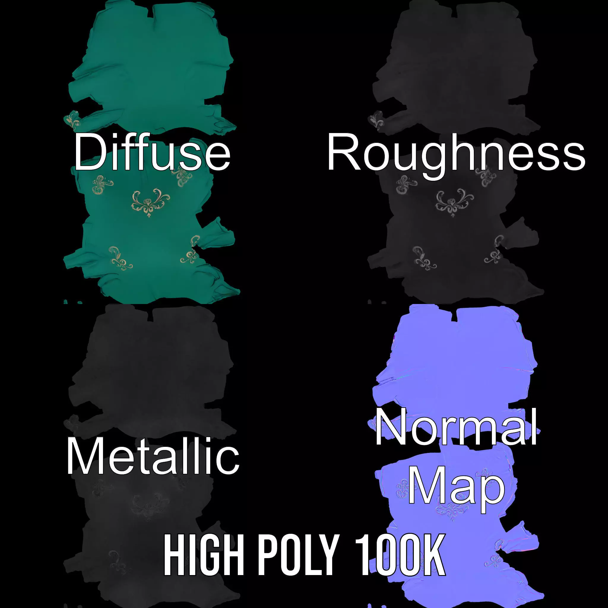 Emerald Embroidered Cushion model pack Low-poly 3D model_3