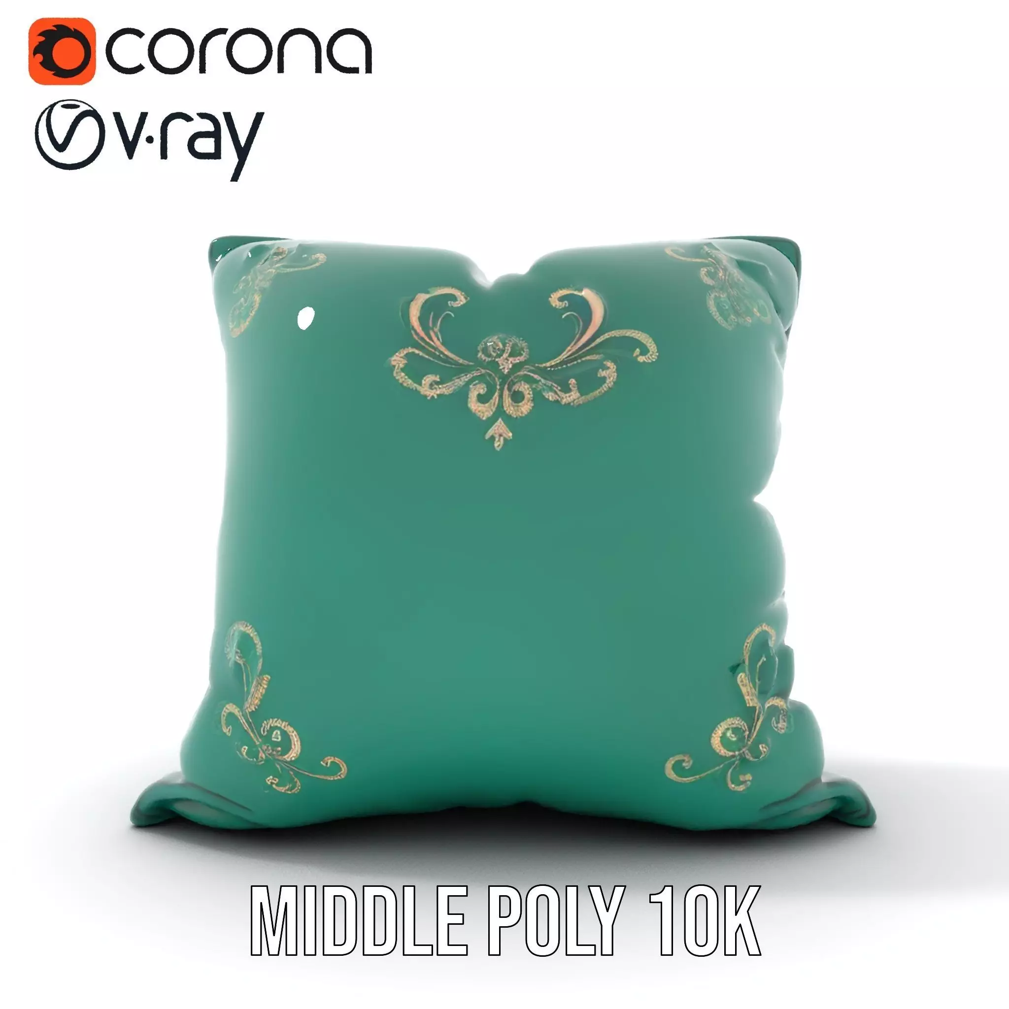 Emerald Embroidered Cushion model pack Low-poly 3D model_6