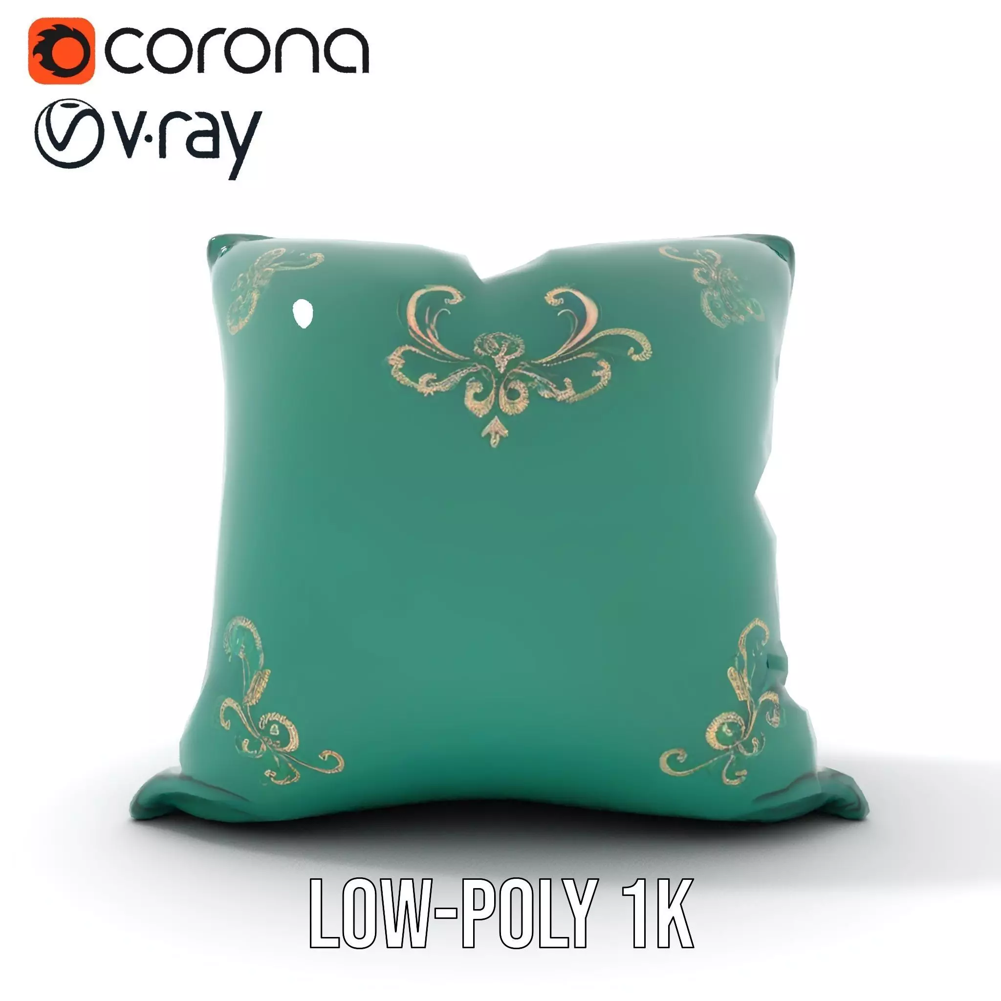 Emerald Embroidered Cushion model pack Low-poly 3D model_7
