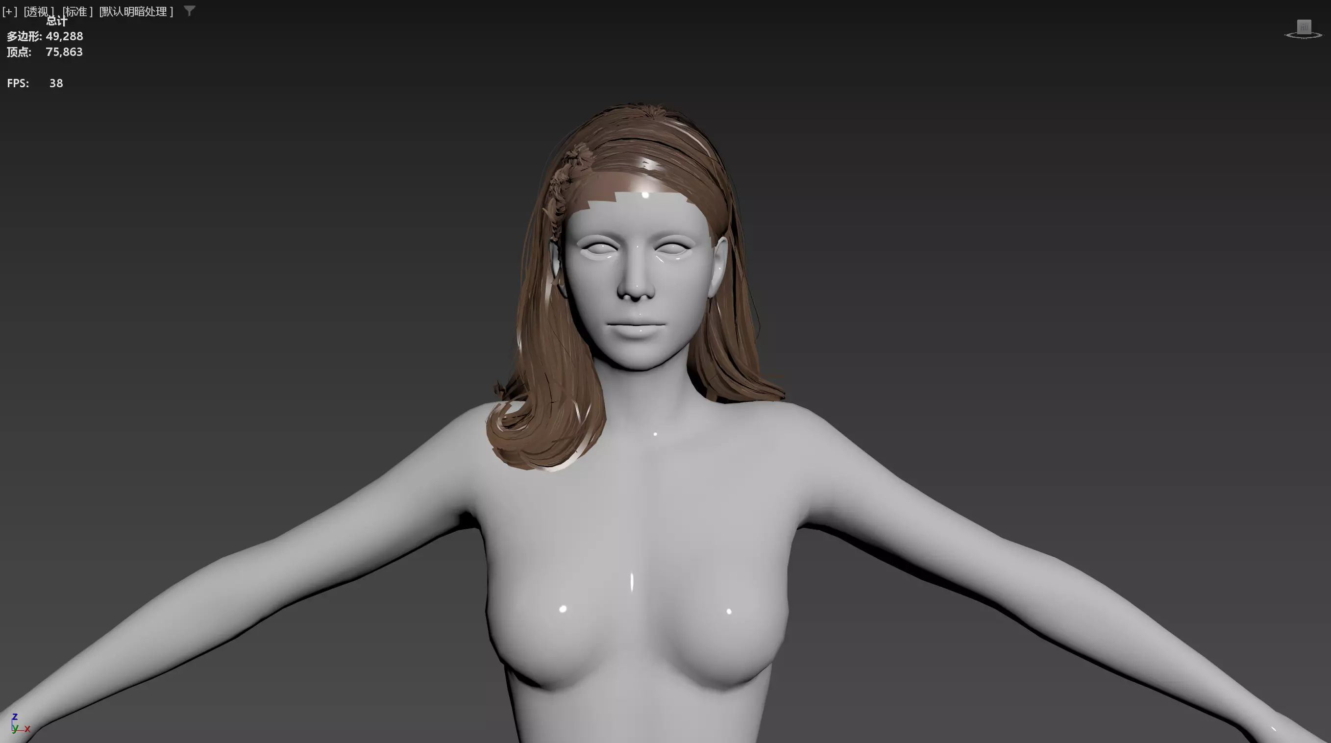 Realistic Female Hair Low-poly 3D model_13