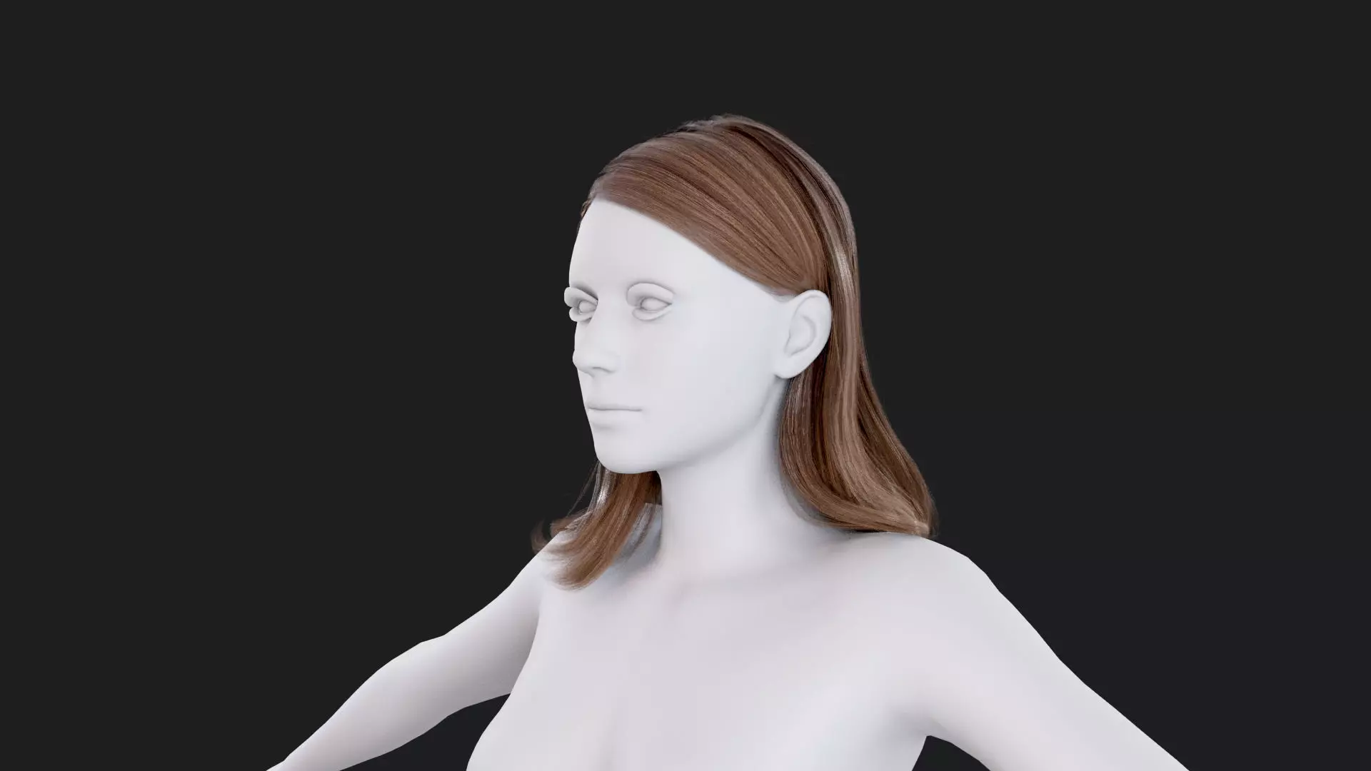 Realistic Female Hair Low-poly 3D model_1